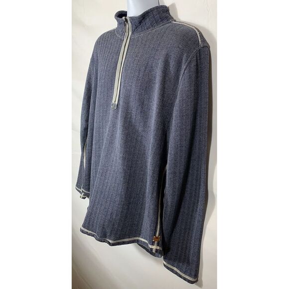 Tommy Bahama Mens XL Blue Herringbone 1/2 Zip Long Sleeve Cotton Sweater -C95 - Picture 4 of 13